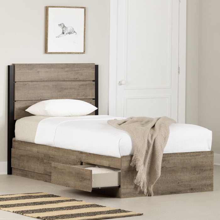 Arlen Mates Bed With 3 Drawers And Headboard Set - Weathered Oak 