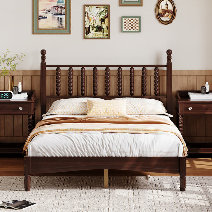 Oliver Retro Wood Platform Bed with Gourd Shaped Headboard - Dark Brown 