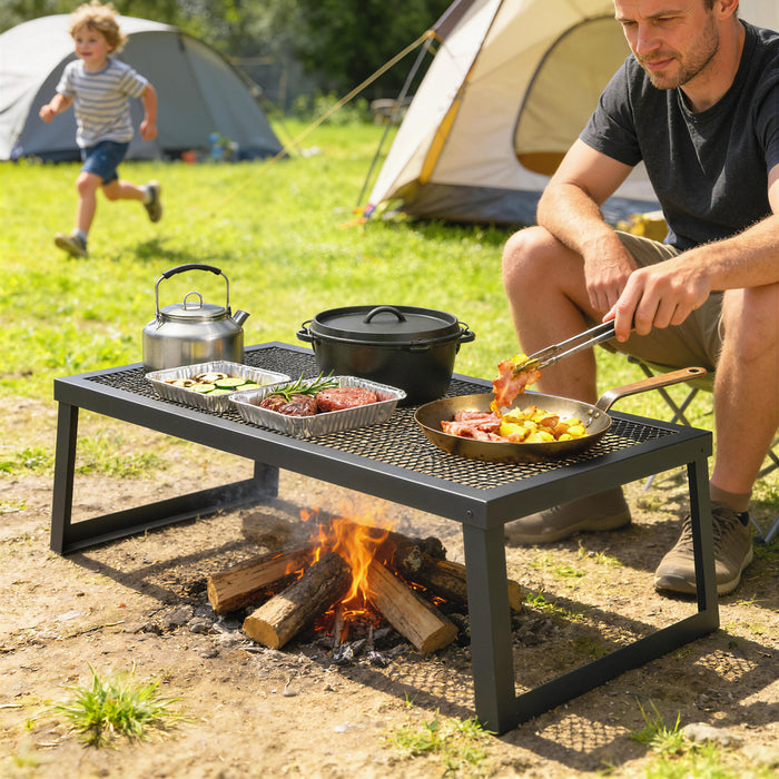 Outsunny Folding Campfire Grill, 36\" x 18\" Heavy Duty Carbon Steel Grill Grate with Folding Legs, Portable Campfire Cooking Equipment for Outdoor BBQ and Open Fire, Black