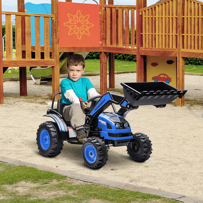Aosom Kids Digger Powered Ride-On Excavator 6v Battery Powered Construction Tractor Music Headlight Moving Forward Backward Gear For 3-5 Years Old Blue