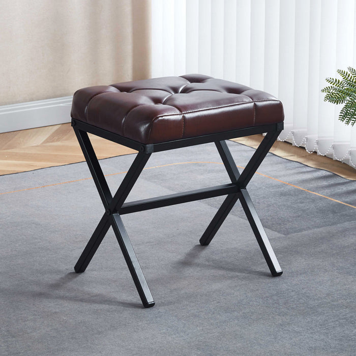 Liam Accent Stool with Tufted Cushion and Metal Legs,Dark Brown Accent Chair