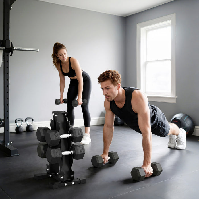Soozier 180lbs Hex Dumbbell Weight Set with Vertical Rack for Home Gym