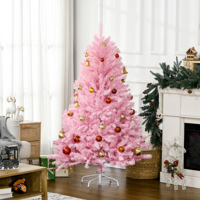 Homcom 5' Artificial Christmas Tree With Auto Open, Wide Shape, Pink
