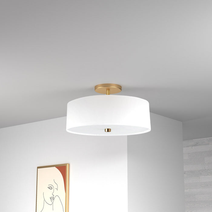 Dainolite Everly 3 Light Semi-flush Mount Aged Brass White Shade Lamp