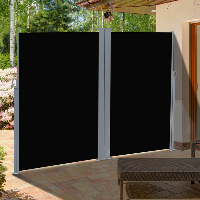 Outsunny Patio Retractable Double Side Awning, Folding Privacy Screen Fence, Privacy Wall Corner Divider, Garden Outdoor Sun Shade Wind Screen, Indoor Room Divider, Black