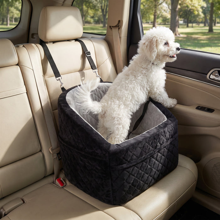 PawHut Dog Car Seat, Dog Booster Car Seat for Small Breeds Under 10kg, Portable Pet Travel Bed Detachable Washable with Adjustable Leash, Storage Pockets, Grey