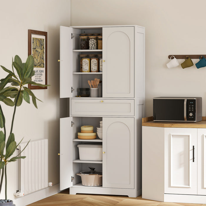 HOMCOM 72.4\" Tall Kitchen Pantry Cabinet, Storage Cabinet with Doors, White