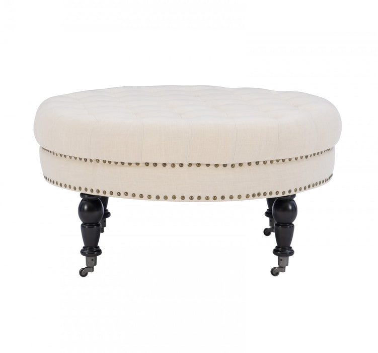 Isabelle Fabric Round Tufted Ottoman - Natural