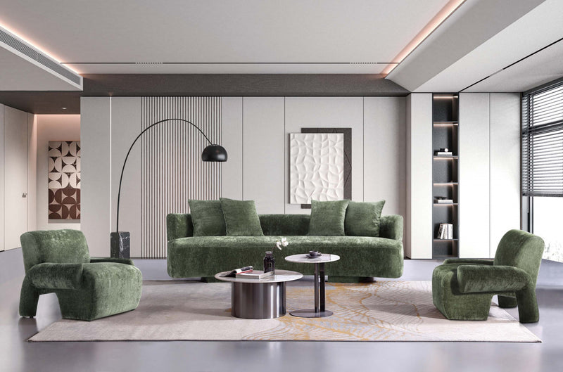 Verandah Mid-Century Modern 3-Piece Sofa Set in Olive Green