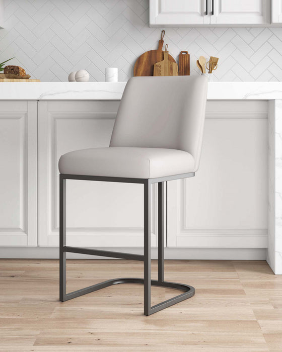 Serena Modern Metal Upholstered Counter Stool in Light Gray Bar Stool