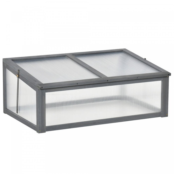 Outsunny 39\" X 26\" X 16\" Wooden Cold Frame Polycarbonate Planter Box, Grey