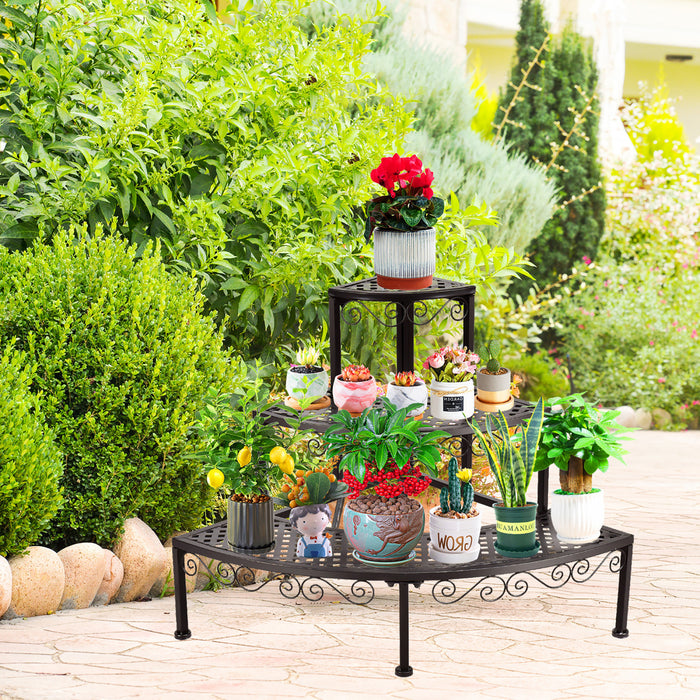 Ironwork Fan-shaped 3-tier Pot Plant Stand Stair-step Design