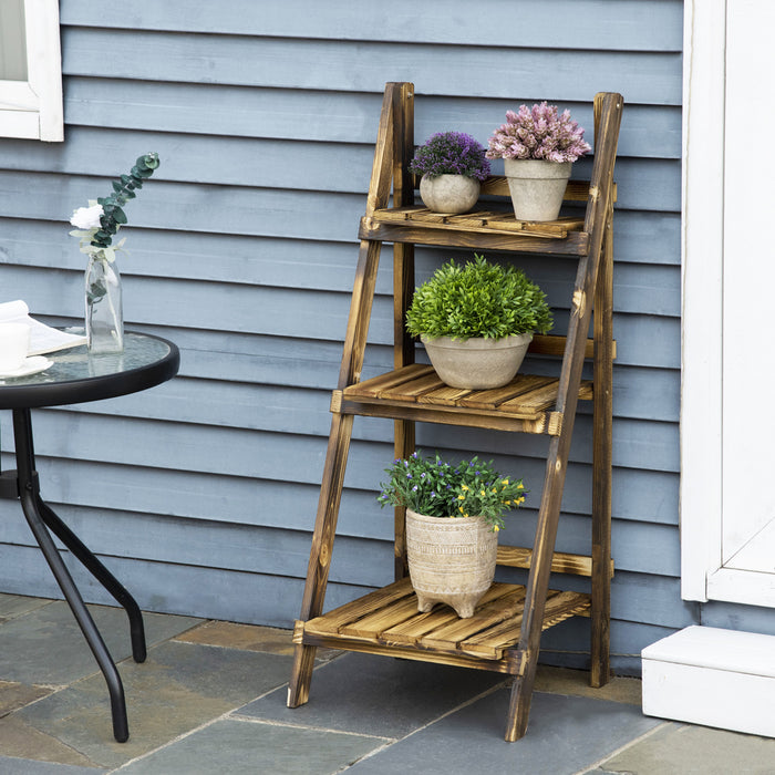 Outsunny Outdoor Plant Stand, Foldable Flower Stand 3-tier Wooden Plant Shelf For Garden Indoor Outdoor, 16\" X 15\" X 37\"