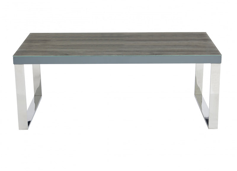 Sylph Coffee Table, Faux Wood & Stainless Steel