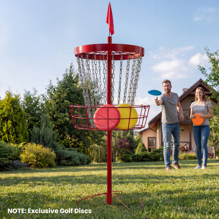 Soozier 24-Chain Portable Practice Basket for Disc Golf Target Stand, Easy Assembly & Lightweight Basket w/ Carry Bag, Red and Silver