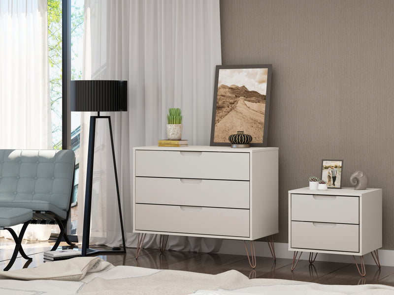 Rockefeller Mid-Century Modern 2-Piece Dresser Set in Off White