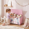 Qaba Kids Storage Chest with Lid, Toy Box with Safety Hinges and Groove Handles for Kids, Toy Storage Organizer for Bedroom, Playroom, Nursery, Super Girl Pattern, Pink
