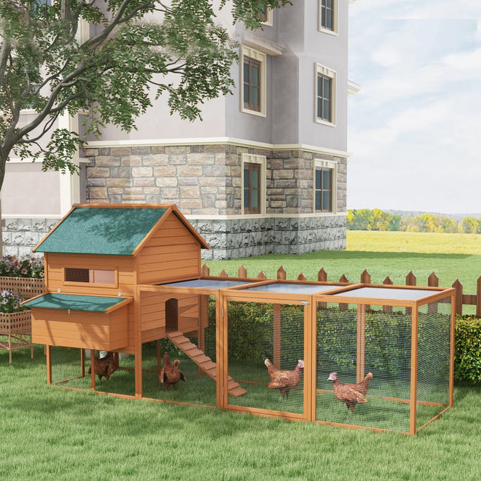 Pawhut 137\" Chicken Coop, Wooden Large Hen House With Chicken Run, Nesting Box, Poultry Cage For Outdoor, Backyard, Orange