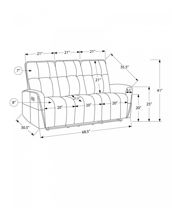 Small 3-Seater Power Reclining Sofa, 70\" Wide, Usb Port Included, Light Grey Fabric Recliner
