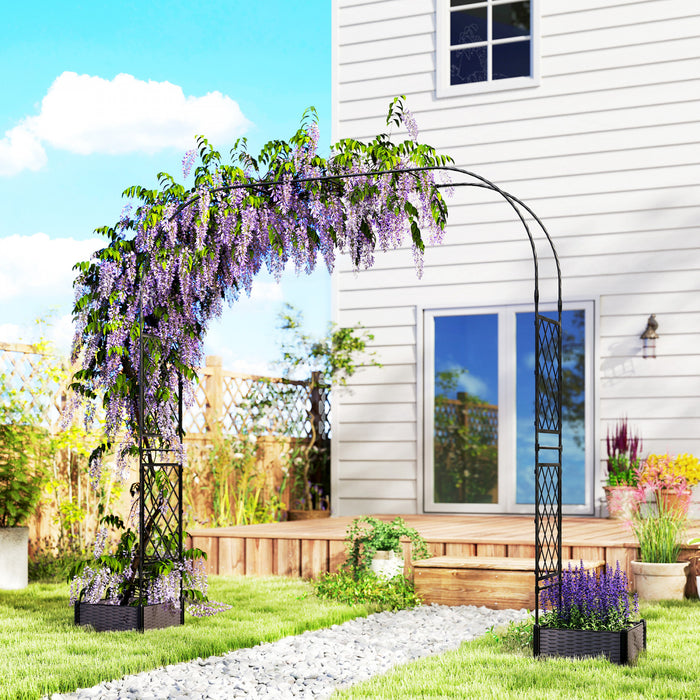 Outsunny Garden Arch with 2 Planter Boxes, Outdoor Trellis Arbor, Black