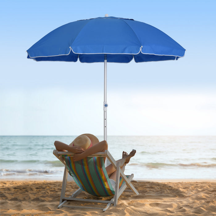 Outsunny Arc. 6.4ft Beach Umbrella With Aluminum Pole Patio Blue