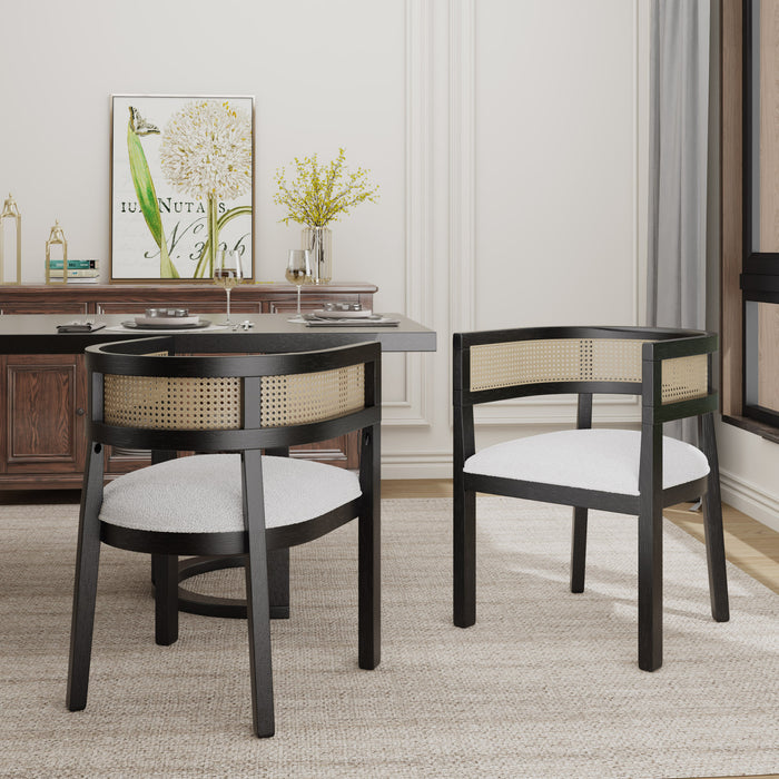 Lance Dining Chairs Set Of 2 With Rattan Back And U-shaped Seat - Black