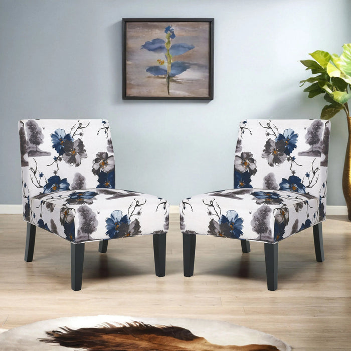 Oliver Linen-look Fabric Accent Chair Set Of 2 With Rubberwood Legs - Blue, Multicolour