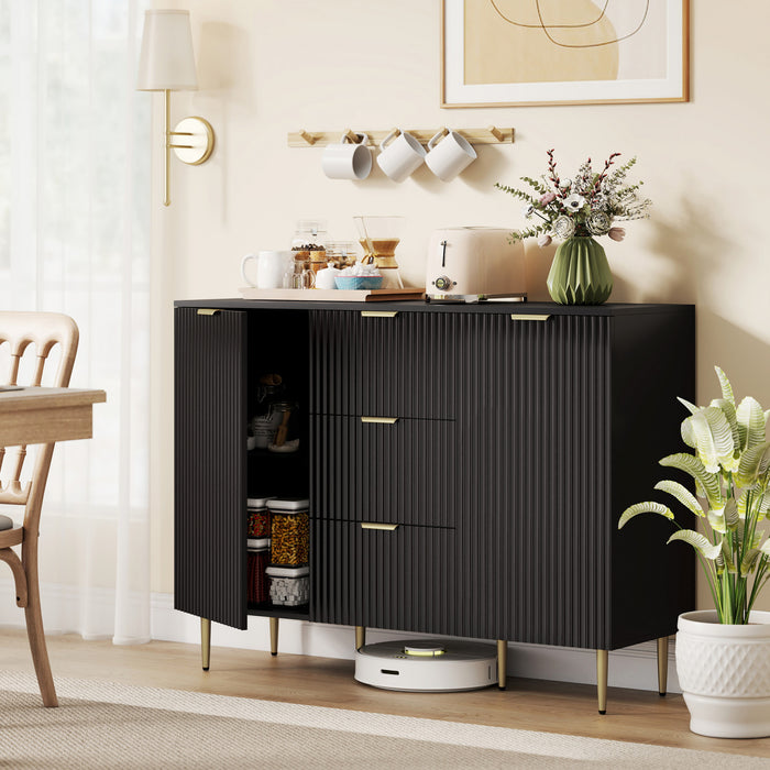 HOMCOM Sideboard Buffet Cabine w/ 3 Drawers and Adjustable Shelves, Black