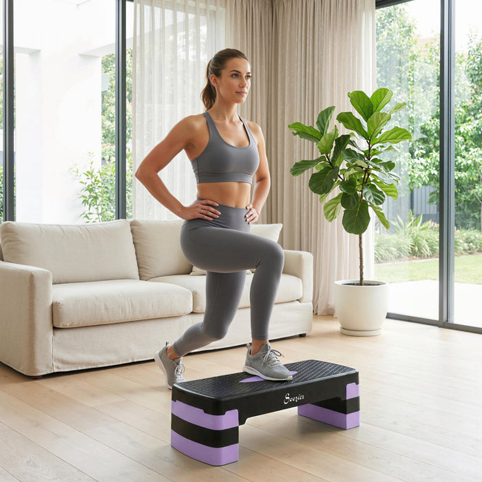 Soozier Aerobic Exercise Step Platform, 4\"/6\"/8\" Height Adjustable Aerobic Stepper with Risers, Workout Stepper for Home Gym, Men, Women, Cardio Fitness, Strength Training, Purple