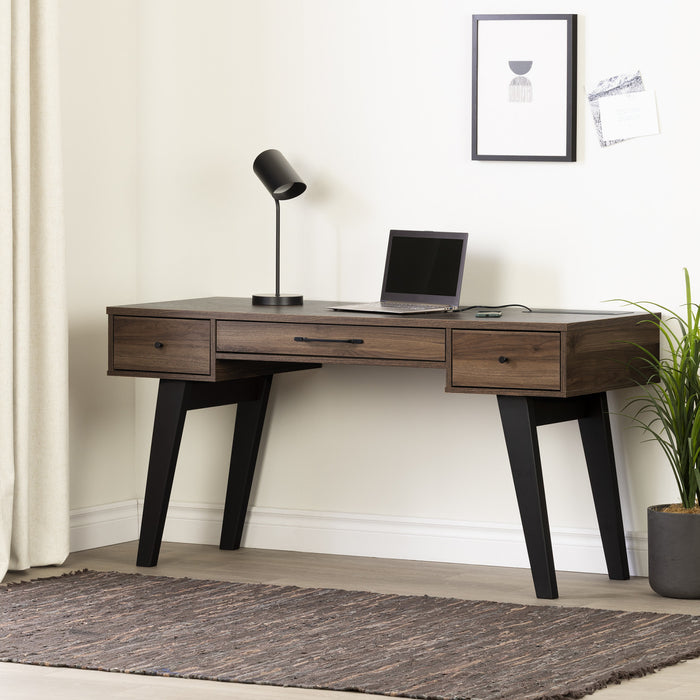 Helsy Computer Desk with Power Bar Natural Walnut - South Shore