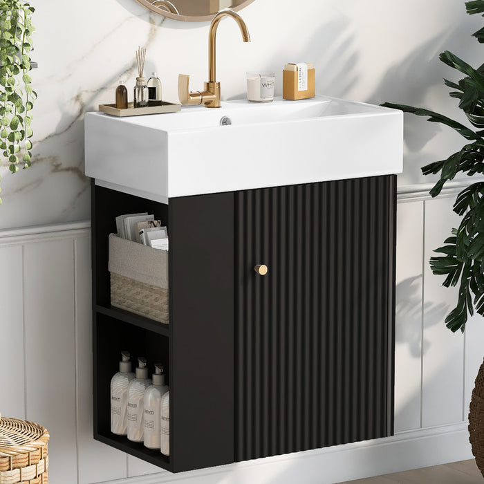 Rachel 21.6\" Floating Bathroom Vanity With Ceramic Basin, Soft-close Door, And Left Side Storage