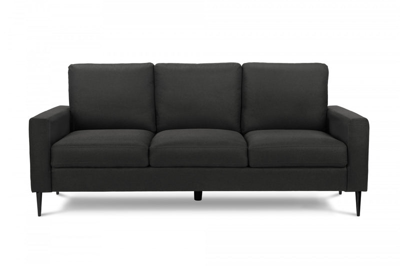 Upholstered Sofa, 75\"L, Metal Legs, Black Fabric, Contemporary, Modern Sofa