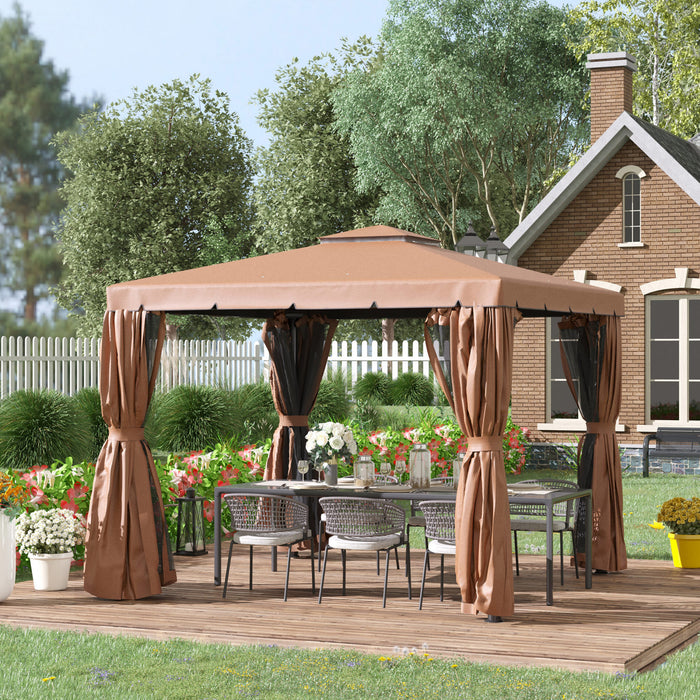 Outsunny 10' X 10' Outdoor Patio Gazebo Shelter Tent W/ Sidewalls, Brown