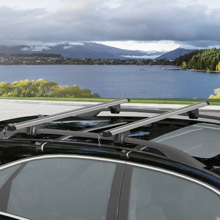HOMCOM 2pc Roof Rack Car Roof Top Lockable Aluminum Cross Bars Adjustable Baggage Luggage Carrier, Silver (49\")