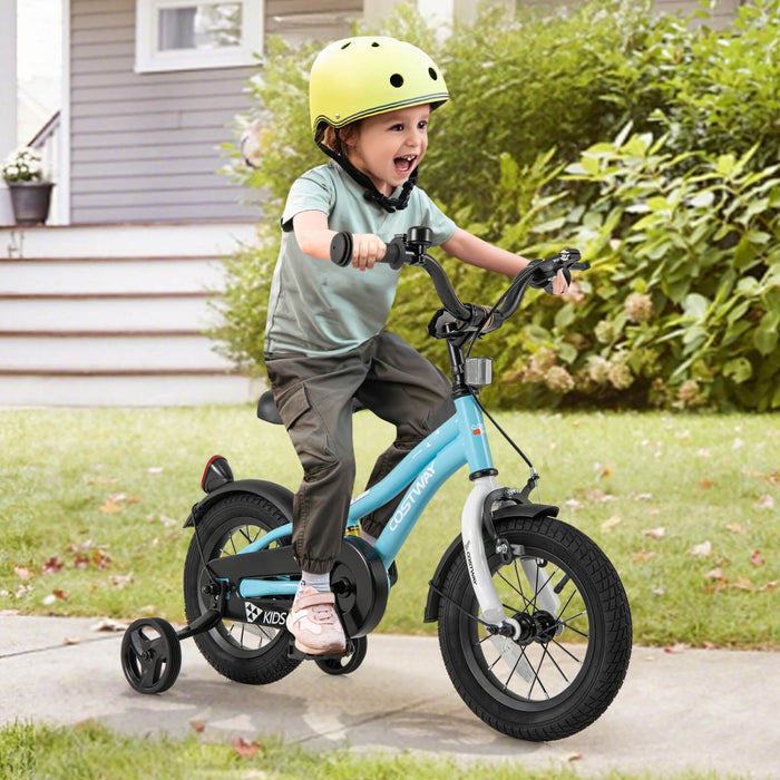 Costway 12\" Kids Bike For 3-4 Years Old Boys & Girls With Adjustable Seat Handbrake Reflectors Blue