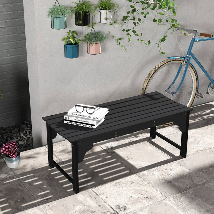 Outsunny Wooden Garden Stool with Slatted Seat Front Porch Bench, Black
