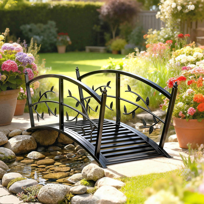 Outsunny 4 FT Metal Garden Bridge with Safety Railings, Outdoor Bridge