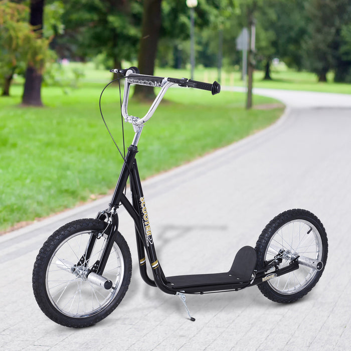 Homcom Youth Scooter Teen Kick Scooter Kids Children Stunt Scooter Bike Bicycle Ride On 16\" Inflatable Wheels Black