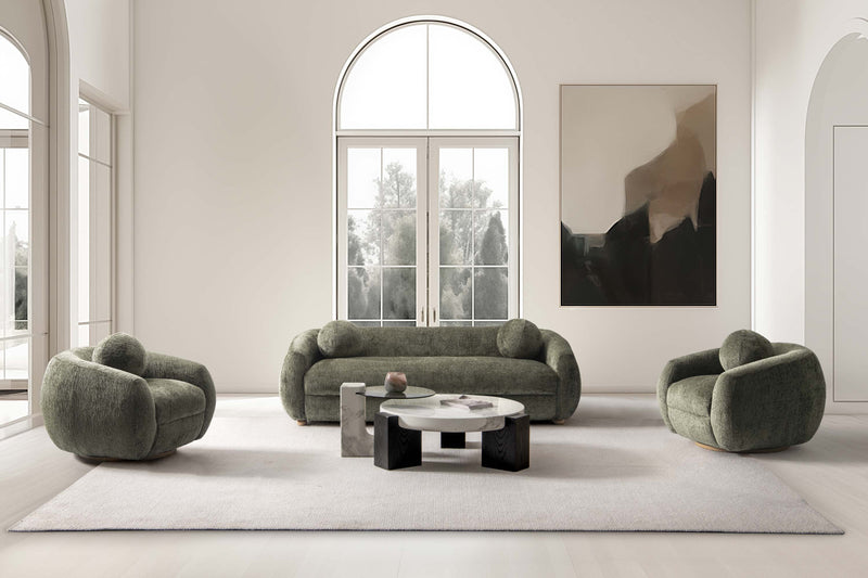 Tribeca Mid-Century Modern 3-Piece Sofa Set in Olive Green