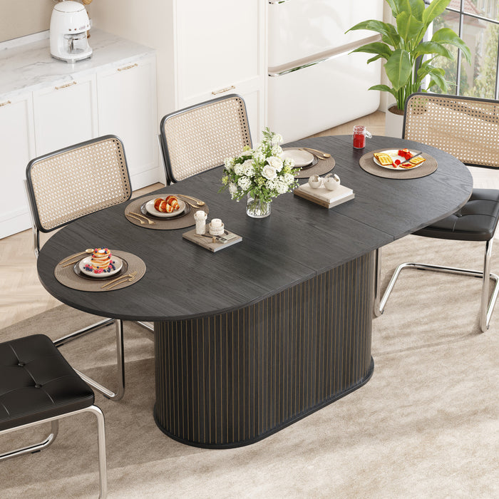 Noah Extendable Oval Dining Table with Striped Legs,Black