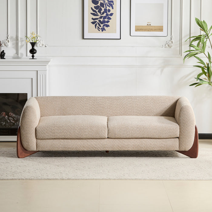 Harold 82.75\" Wood Boucle Sherpa 3-Seater Sofa,Almond Loveseat