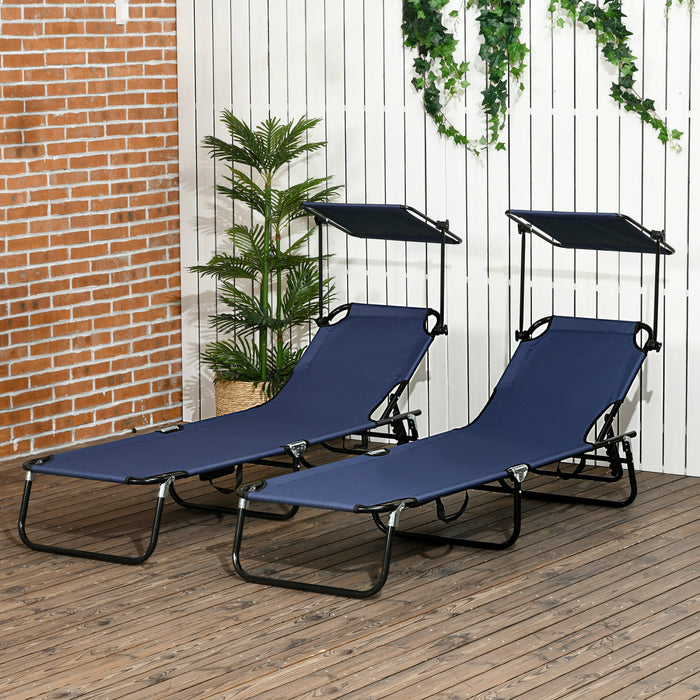 Outsunny 2 Piece Folding Chaise Lounges With Adjustable Backrest, Blue