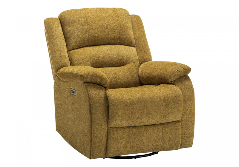 Large Upholstered Power Reclining Chair, Usb Ports Included, Gold Fabric, Transitional Recliner