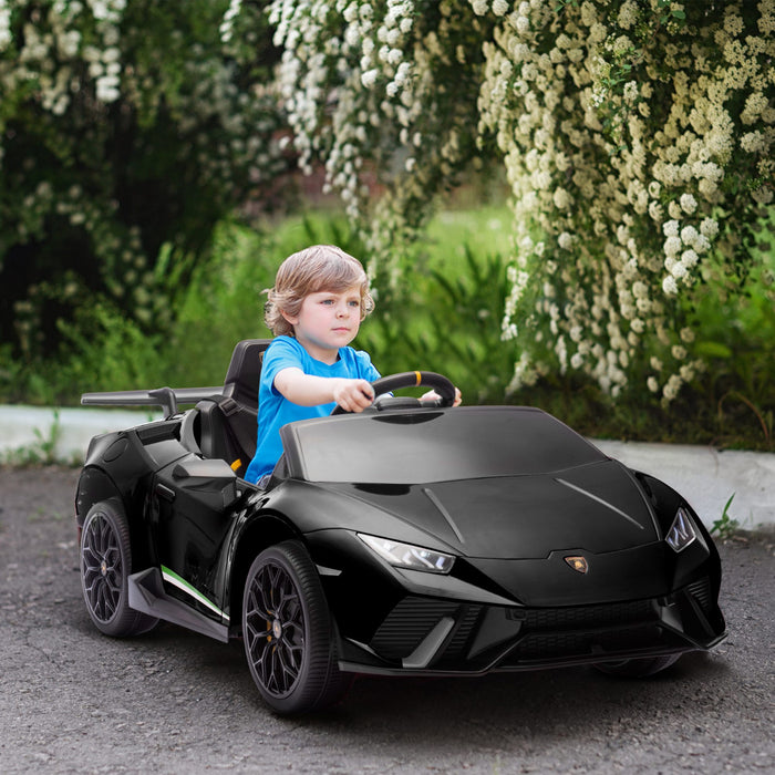 Qaba 12v Electric Powered Ride-On Car For Kids, Lamborghini Huracan Licensed Kids Car With Remote Control, Spring Suspension, Transport Wheels, Soft Start, Led Light, Music, For 3-6 Years, Black