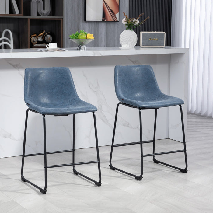 HOMCOM Bar Stools Set of 2, Counter Height Barstools with Back