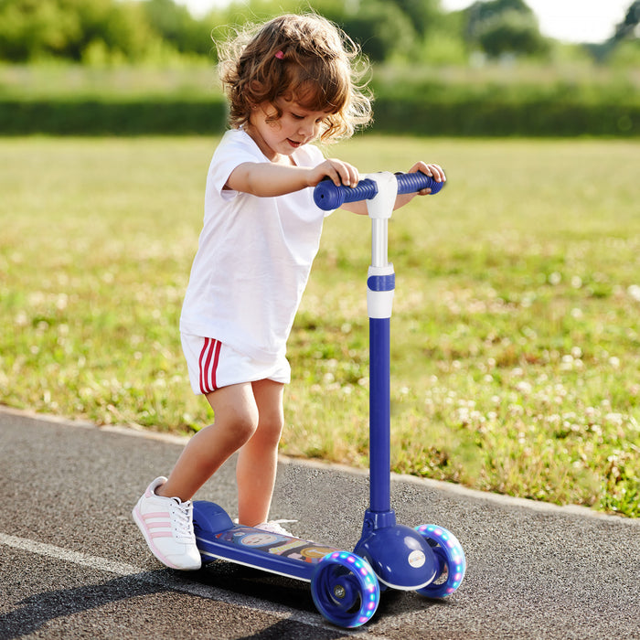 Qaba Kids Scooter, 3 Wheel Toddler Scooter With 3-level Adjustable Height, Rear-fender Brake, Led Light, Tpe Handlebar, For Boys And Girls Ages 2-6, Blue