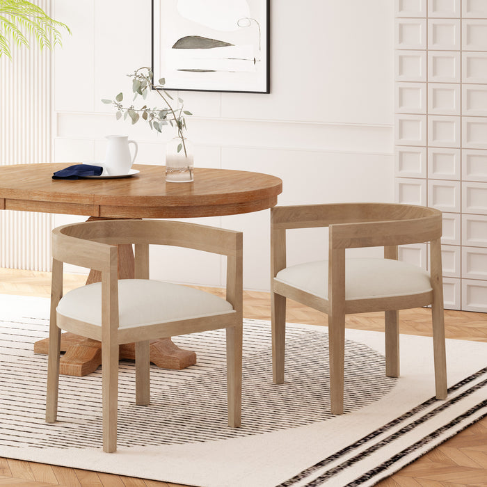 Tina Dining Arm Chairs Set Of 2 With Upholstery Fabric,open Back Style - Beige 