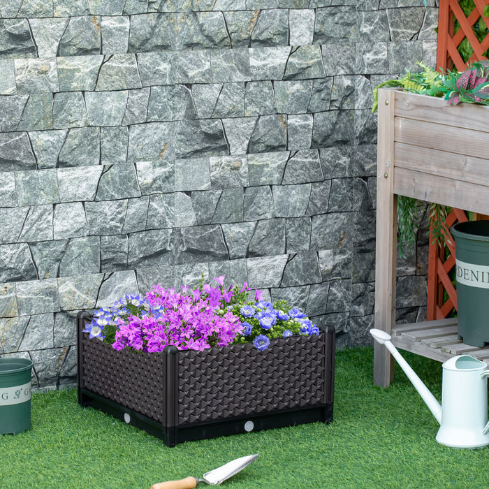 Outsunny Plastic Garden Raised Bed, Elevated Planter Box, Flower Vegetables Planting Container With Self-watering Design And Drainage Holes