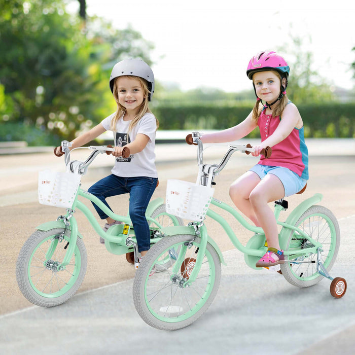 Costway 18\" Kids Bike Toddler Bicycle With Training Wheel Kickstand For 4-8 Years Green
