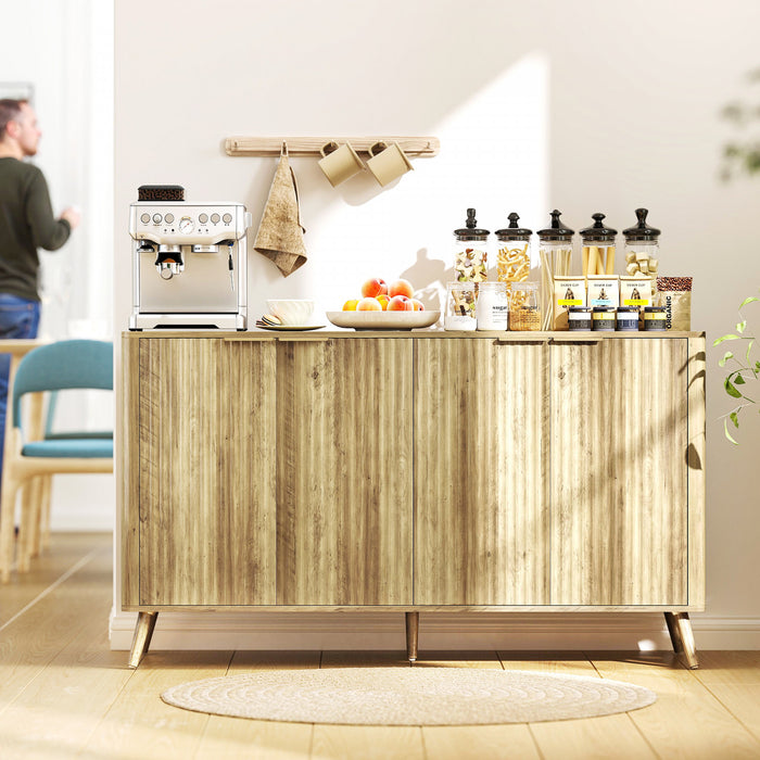 HOMCOM 55\" Modern Sideboard Buffet Cabinet with Storage 4 Fluted Doors Oak